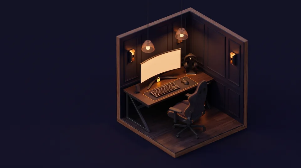 Иллюстрация: игровое место с лаунчером на мониторе